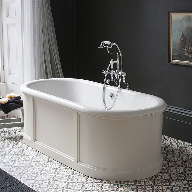 Burlington London 1800mm Bath with Curved Surround & Waste - Dark Olive Profile Large Image