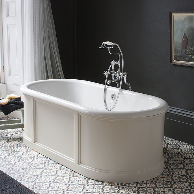 Burlington London 1800mm Bath with Curved Surround & Waste - Matt White Profile Large Image