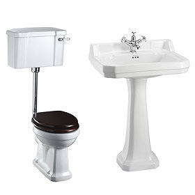 Burlington Low Level WC w/ Edwardian Large Basin & Pedestal - Various Tap Hole Options Large Image