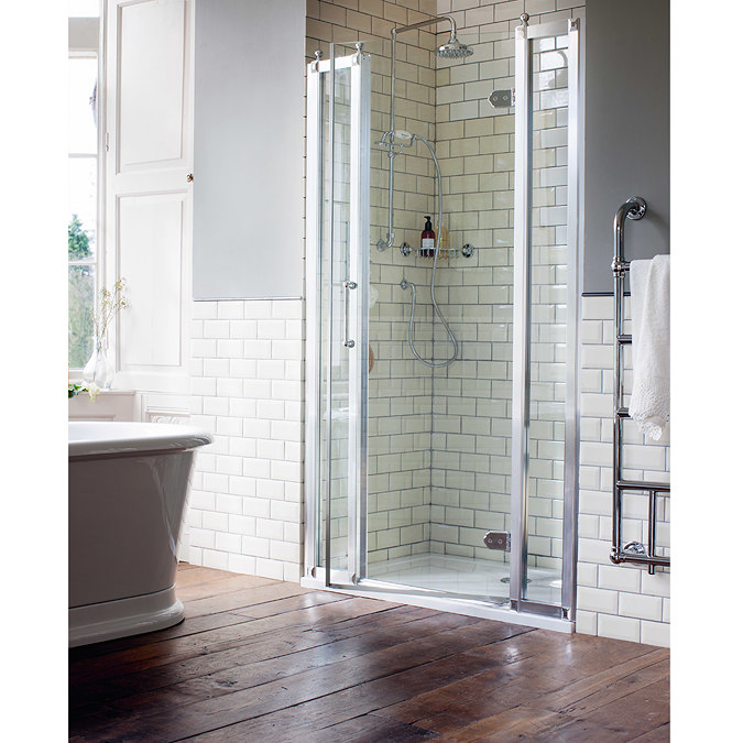 Burlington Traditional Recessed Hinged Shower Door with 2 x Inline Panel Large Image