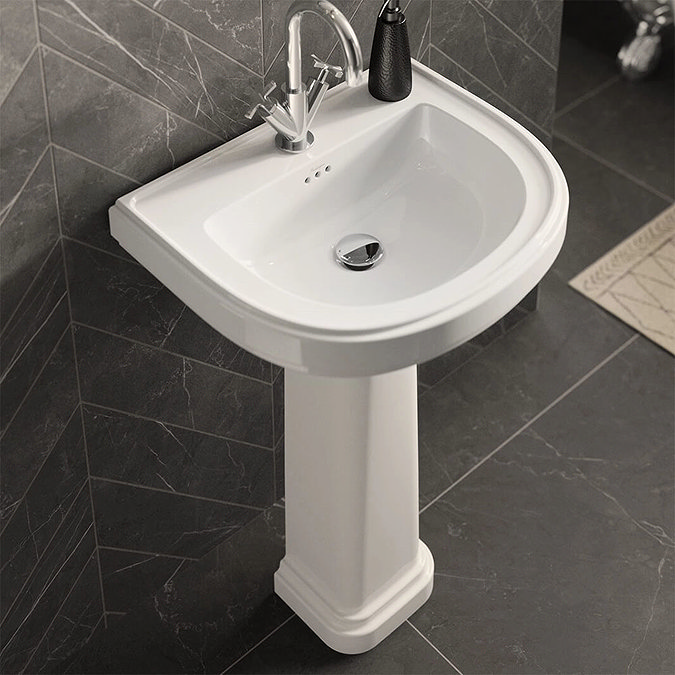 Burlington Riviera 580mm D-Shape Basin + Full Pedestal Feature Large Image