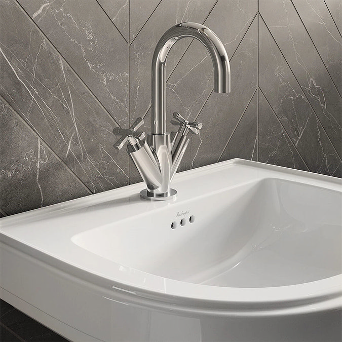 Burlington Riviera 650mm D-Shape Basin + Full Pedestal Profile Large Image