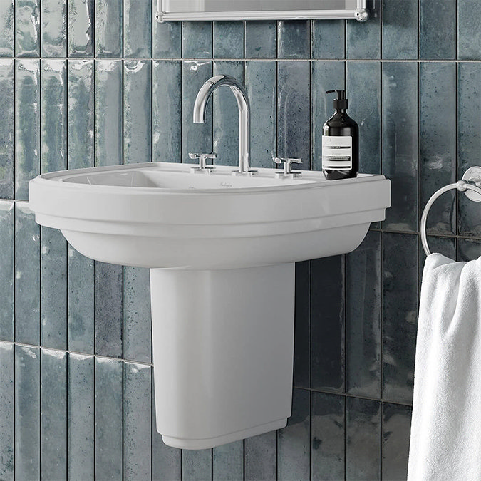 Burlington Riviera 650mm D-Shape Basin + Semi Pedestal  Profile Large Image