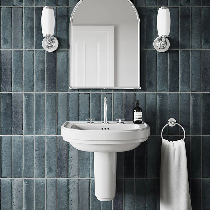 Burlington Riviera 650mm D-Shape Basin + Semi Pedestal Feature Large Image