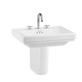 Burlington Riviera 650mm 3TH Square Basin + Semi Pedestal Large Image
