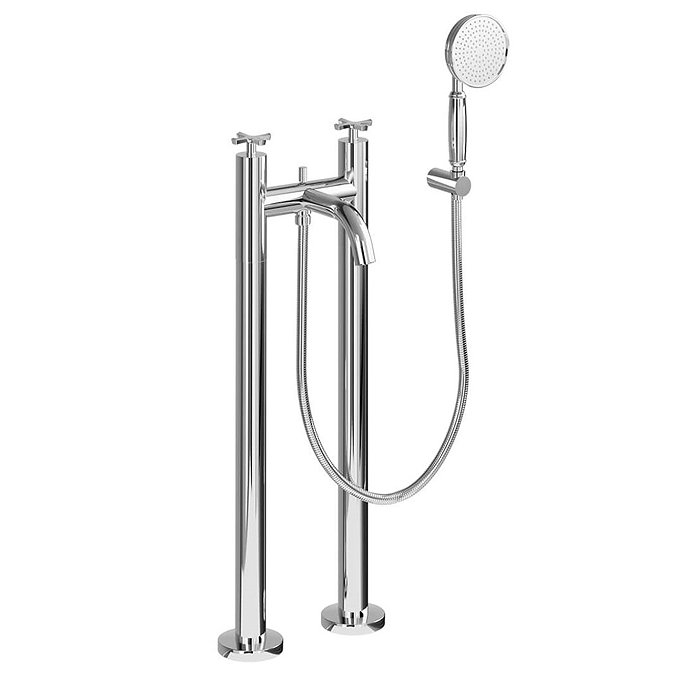 Burlington Riviera Art Deco Chrome Freestanding Bath Shower Mixer with Kit Large Image