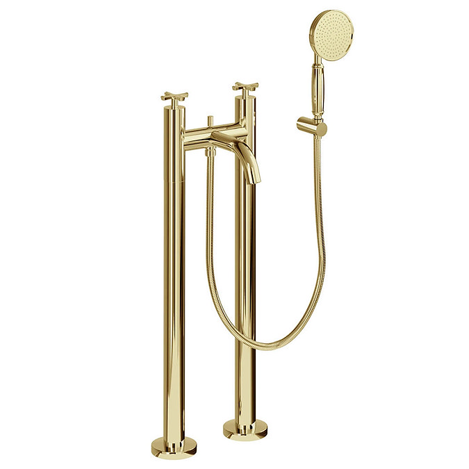 Burlington Riviera Art Deco Gold Freestanding Bath Shower Mixer with Kit Large Image