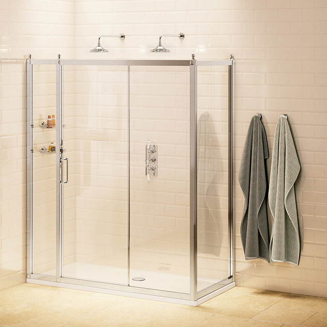Burlington Traditional Sliding Shower Door with Inline Panel & Side Panel Large Image