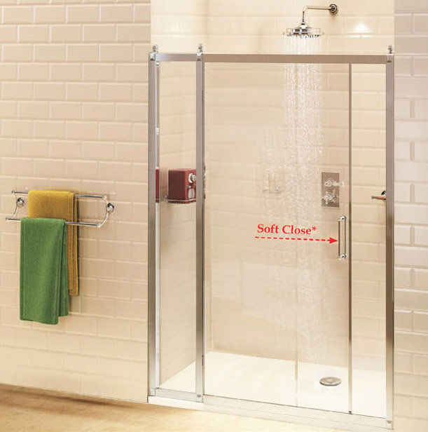 Burlington Soft Close Recessed Sliding Shower Door with Inline Panel