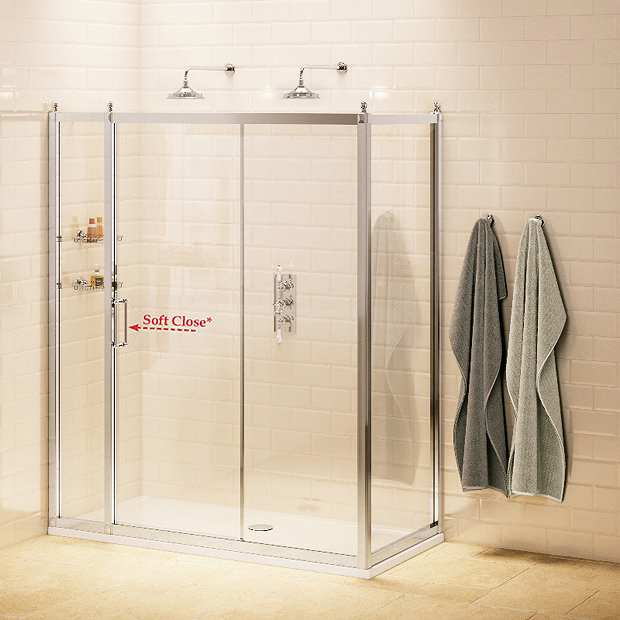 Burlington Traditional Soft Close Sliding Shower Door with Inline Panel
