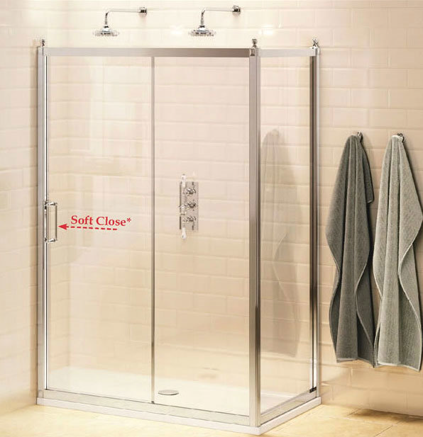 Burlington Traditional Soft Close Sliding Shower Door with Side Panel Large Image