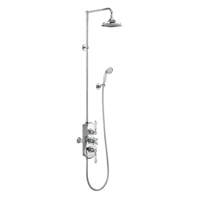 Burlington Spey Thermostatic Two Outlet Exposed Shower Valve, Rigid Riser & Kit with Fixed Head Larg