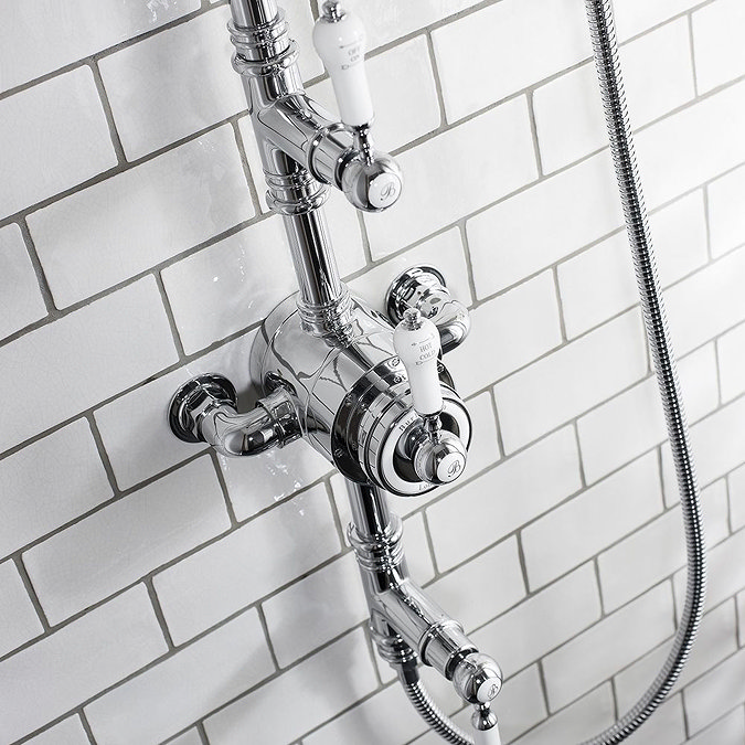Burlington Stour Thermostatic Exposed Two Outlet Shower Valve, Rigid Riser, Hose & Handset with Fixed Shower Head  Feature Large Image