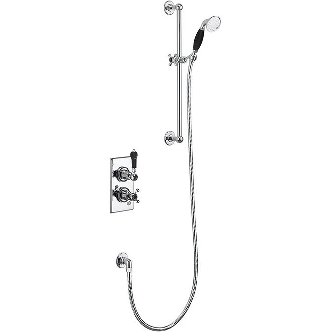 Burlington Trent Black Thermostatic Concealed Single Outlet Shower Valve with Slide Rail, Hose & Han