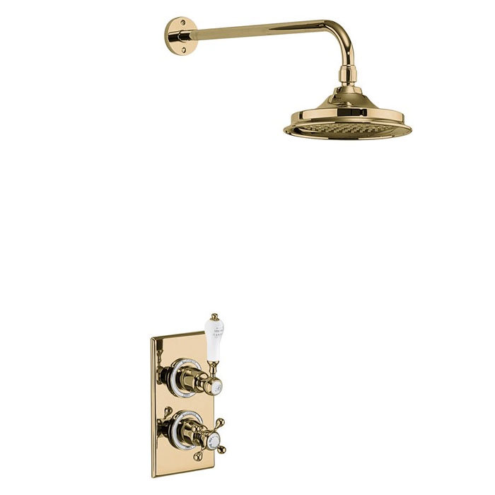Burlington Trent Gold Thermostatic Concealed Single Outlet Shower Valve with 9" Fixed Head Large Ima
