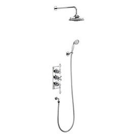 Burlington Trent Thermostatic Concealed Two Outlet Shower Valve, Hose & Handset with Fixed Head Medi