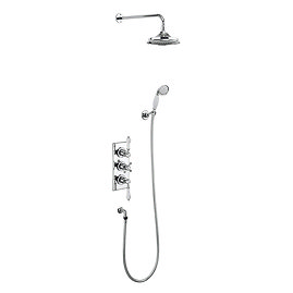 Burlington Trent Thermostatic Concealed Two Outlet Shower Valve, Hose & Handset with Fixed Head Larg