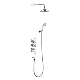 Burlington Trent Thermostatic Concealed Two Outlet Shower Valve, Hose & Handset with Fixed Head Larg