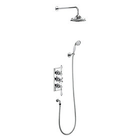 Burlington Trent Thermostatic Concealed Two Outlet Shower Valve, Hose & Handset with Fixed Head Larg