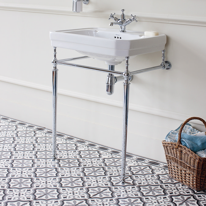 Burlington Victorian Large Basin and Chrome Wash Stand - Various Tap Hole Options Profile Large Image