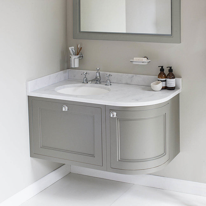 Burlington Wall Hung 100 Curved Corner Vanity Unit & Minerva Worktop with Basin (Classic Grey - Left