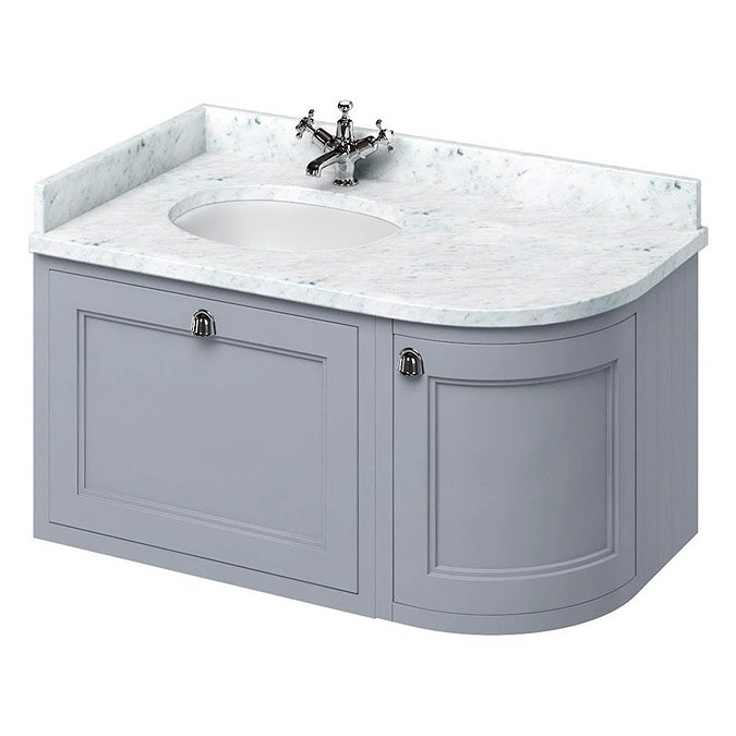 Burlington Wall Hung 100 Curved Corner Vanity Unit & Minerva Worktop with Basin (Classic Grey - Left