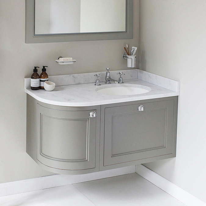 Burlington Wall Hung 100 Curved Corner Vanity Unit & Minerva Worktop with Basin (Classic Grey - Righ