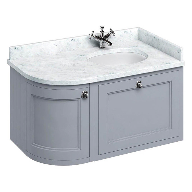 Burlington Wall Hung 100 Curved Corner Vanity Unit & Minerva Worktop with Basin (Classic Grey - Righ