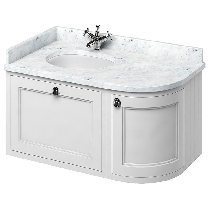 Burlington Wall Hung 100 Curved Corner Vanity Unit & Minerva Worktop with Basin (Matt White - Left H