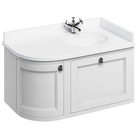Burlington Wall Hung 100 Curved Corner Vanity Unit & Minerva White Worktop with Basin (Matt White - 