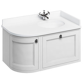 Burlington Wall Hung 100 Curved Corner Vanity Unit & Minerva White Worktop with Basin (Matt White - 