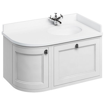 Burlington Wall Hung 100 Curved Corner Vanity Unit & Minerva Worktop with Basin (Matt White - Right 