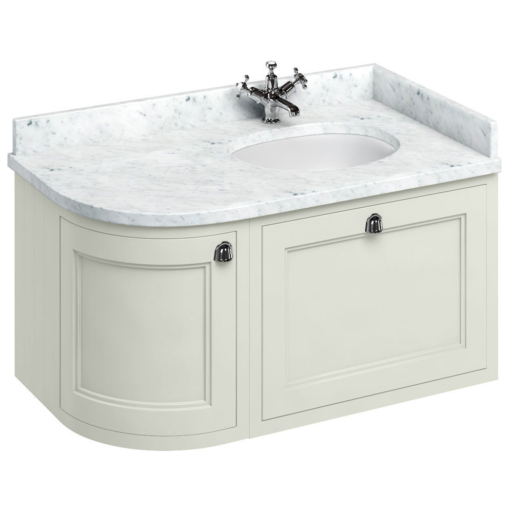 Burlington Wall Hung 100 Curved Corner Vanity Unit And Minerva Worktop With Basin Sand Right Hand 