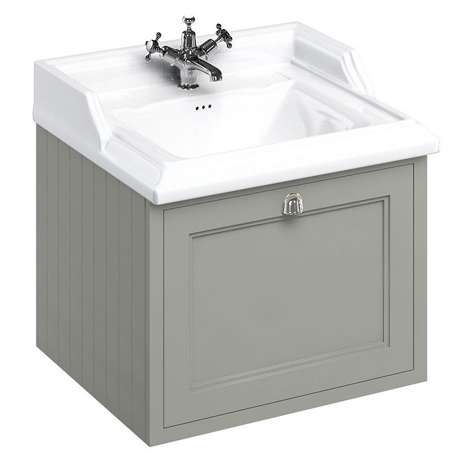 Burlington Wall Hung 65 Single Drawer Vanity Unit & Classic Basin - Dark Olive Large Image