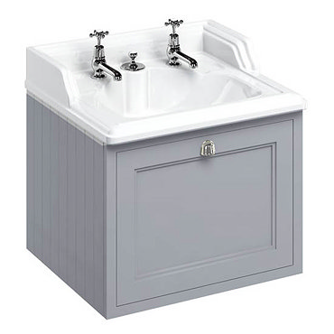 Burlington Wall Hung 65 Single Drawer Vanity Unit & Classic Invisible Overflow/Waste Basin (Classic Grey - 2 Tap Hole)  Profile Large Image