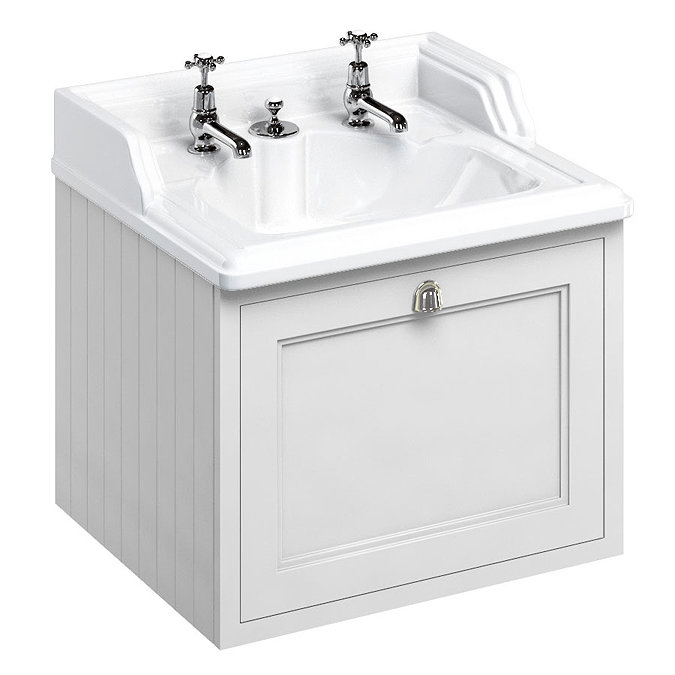 Burlington Wall Hung 65 Single Drawer Vanity Unit & Classic Invisible Overflow/Waste Basin (Matt Whi