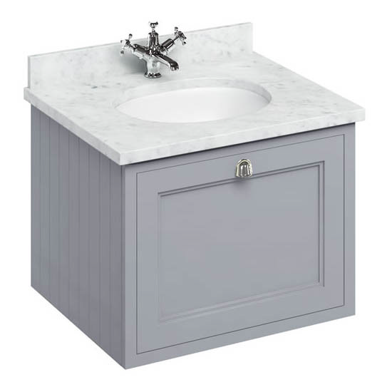 Burlington Wall Hung 65 Single Drawer Vanity Unit & Minerva Worktop with Basin - Classic Grey Large