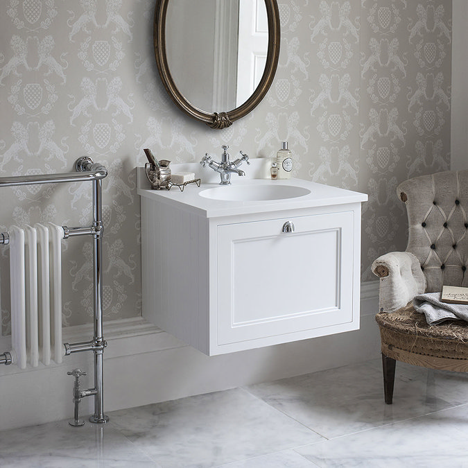 Burlington Wall Hung 65 Single Drawer Vanity Unit & Minerva Worktop with Basin - Dark Olive Profile
