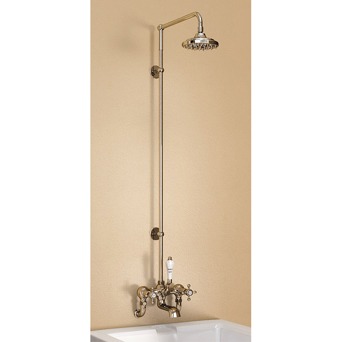 Burlington Birkenhead Wall Mounted Bath Shower Mixer w Rigid Riser, Straight Arm & 6" Rose Large Ima