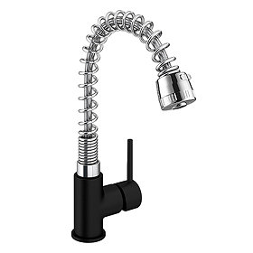 Cabana Single Lever Flexible Monobloc Kitchen Sink Tap - Chrome/Black Large Image