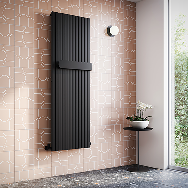 Cadiz 1600 x 530 Designer Radiator with Towel Bar Matt Black