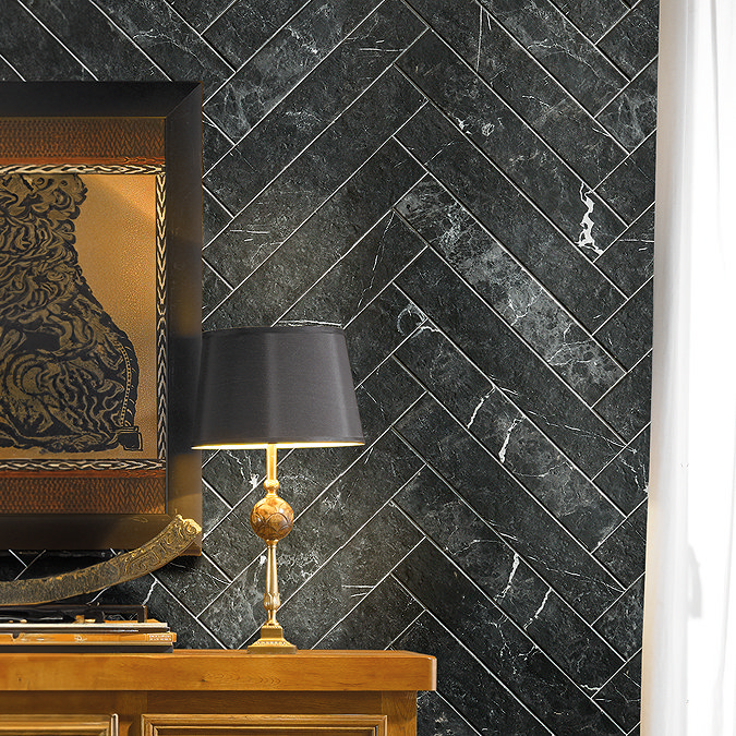 Calabor Black Marble Stone Effect Tiles - 80 x 442mm