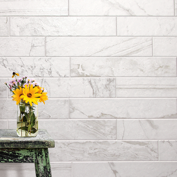 Calabor White Marble Stone Effect Tiles - 80 x 442mm