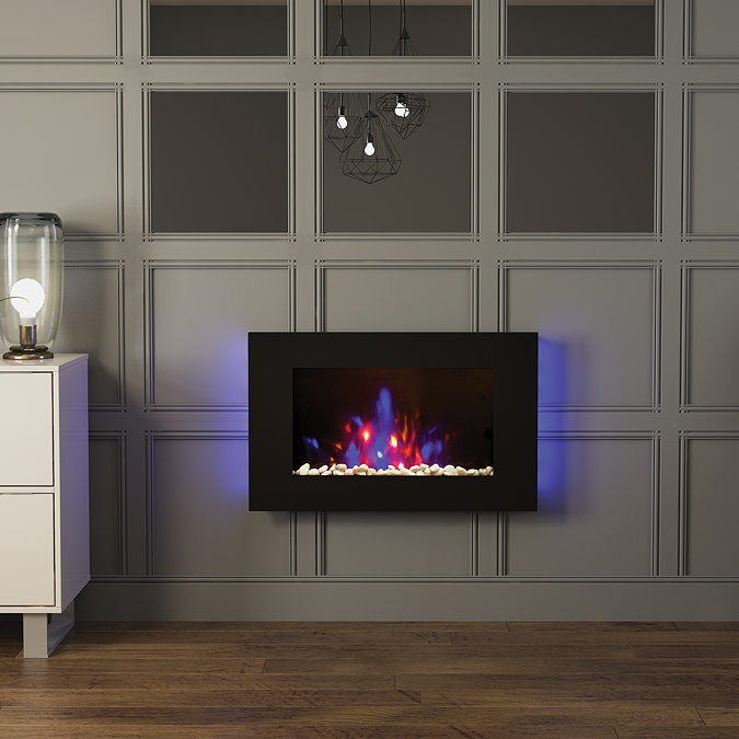 Caldo Aurora Black Glass Wall Mounted Electric Fire