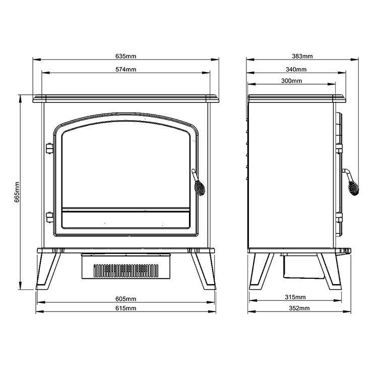 Caldo Blackwood 635mm Traditional Matt Black Electric Stove