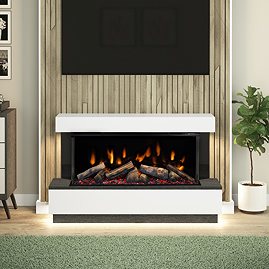 Caldo Buxton 1370mm Ash White & Anthracite Timber Electric Fireplace Suite