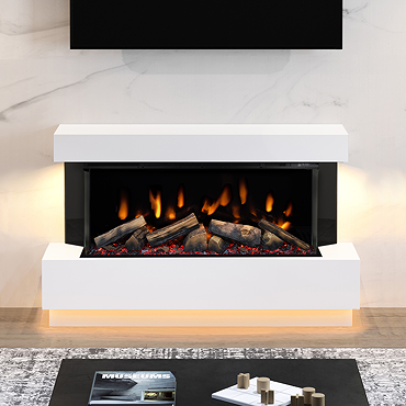 Caldo Buxton 1370mm Ash White Timber Electric Fireplace Suite