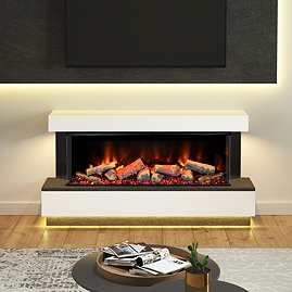 Caldo Buxton 1620mm Ash White & Anthracite Timber Electric Fireplace Suite
