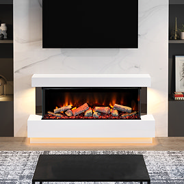Caldo Buxton 1620mm Ash White Timber Electric Fireplace Suite