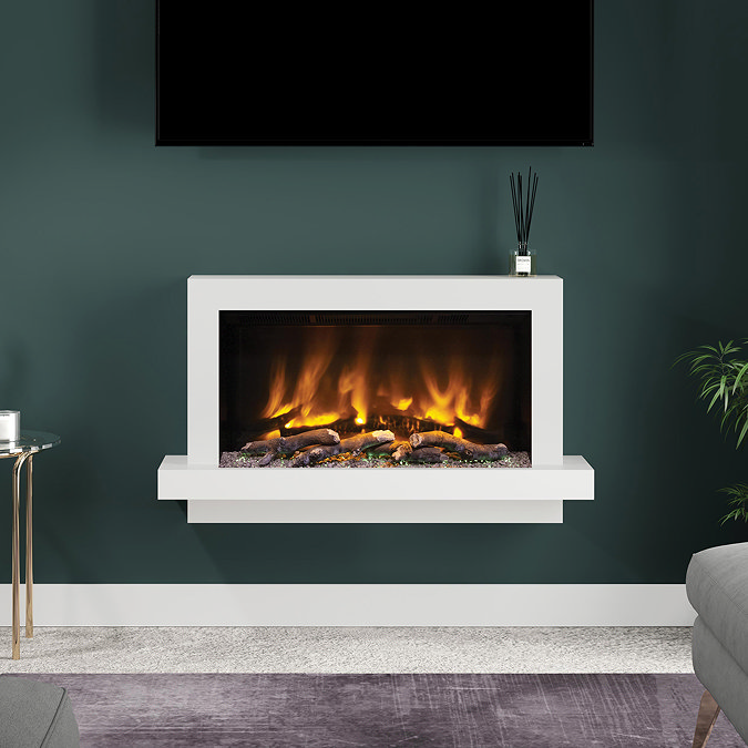 Caldo Madison 1034mm Ash White Timber Electric Fireplace Suite